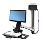 Ergotron ? Système combo assis/debout StyleView avec petit support d?unité centrale, blanc brillant (45-273-216)-Comprend un bras télescopique, un rail mural de 34 po dotés de (2) protecteurs noirs, un petit support d?unité centrale noir, un boulon d?espacement, (2) glissières pour câbles de 10 po, un ensemble de supports pour le montage du bras et de l?unité centrale, des attaches de rail mural pour le béton et le bois, un ensemble de montage mural direct pour unité centrale, un support ACL ajustable, un r