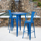 Flash Furniture – Ensemble avec table bistro et 2 tabourets, intérieur/extérieur, métal, bleu (CH31330B230GBBL)-L'ensemble comprend une table et 2 tabourets