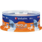 Verbatim - DVD-R 4,7 Go, 16x, blancs imprimables jet d'encre, imprimable au centre, paquet cylindrique de 25-Personnalisez chaque disque avec du texte net et des graphiques en couleur en plus des enregistrements fiables haute-vitesse  
