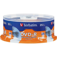 Verbatim - DVD-R 4,7 Go, 16x, blancs imprimables jet d'encre, imprimable au centre, paquet cylindrique de 25-Personnalisez chaque disque avec du texte net et des graphiques en couleur en plus des enregistrements fiables haute-vitesse  
