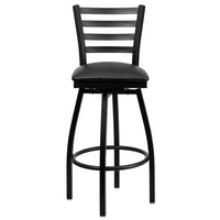 Flash Furniture – Tabouret de bar pivotant HERCULES en métal noir, dossier à traverses horizontales, assise en vinyle noir-Tabouret de bar en métal