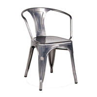 Nicer Furniture - fauteuil industriel empilable de style Tolix A - gris acier - paquet de 4-Chaise à accoudoirs pour intérieur/extérieur