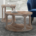 !nspire - Table de salon rustique moderne en bois massif, naturel vieilli-La decoloration naturelle et les fissures discretes qui apparaissant parfois sur le bois de manguier ajoutent au caractere et à la beaute de ce meuble, sans compromettre son integrite structurale.