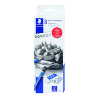 Staedtler - Mars Lumograph Ensemble de croquis - 100 % PEFC - Paquet de 8-Crayons graphite en degrés 6B, 4B, 2B, B, HB, 2H