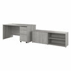 Bureau 60 po x 30 po avec retour et classeur mobile Studio C de Bush Business Furniture - gris platine/gris platine-L’ensemble comprend : un bureau d’ordinateur 60L x 30P, un classeur mobile à 3 tiroirs et une armoire de rangement basse avec portes et tablettes