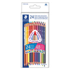 Staedtler, Crayons de couleur à double pointe assortis à corps triangulaire de 4 mm - ensemble de 24-Crayons de couleur à double pointe pour artistes de tous âges