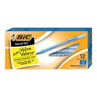 Stylos à bille économiques RoundStic de BIC, 1,0 mm, bleu, paquet de 12-Paquet de 12 stylos à bille bleus Round Stic Extra Life de BIC
