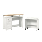 Sauder 53"W La Collection Cottage Road Crédence avec bureau - Finition White-  Trois tiroirs sur glissières à extension complète pour vos télécommandes, livres, chargeurs et plus encore