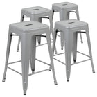Flash Furniture Tabouret De Bar 24" - Empilable-Argent - Paquet De 4 (4ET3132024SVR)-Prêt à l'emploi - Aucun assemblage requis