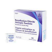 Serviettes antiseptiques au chlorure de benzalkonium, 100/boîte-Idéal pour nettoyer les blessures mineures