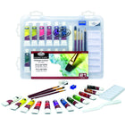 Royal & Langnickel - Ensemble d'art a aquarelle transparent - Ensemble de 21 pieces-L'ensemble comprend : 12 tubes de peinture aquarelle (12 ml), 3 pinceaux en taklon, 1 crayon graphite, 1 couteau à palette, 1 palette de six puits, 1 gomme, 1 taille-crayon, 1 contenant réutilisable