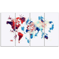 Designart – Imprimé sur toile, carte du monde rouge et bleu (PT2716-271)-Impression