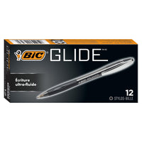 BIC Glide Original Stylos-billes, rétractables - 1,0 mm - noirs - Paquet de 12-Comprend la technologie d'encre Easy-Glide - jusqu'à 35 % plus doux en comparaison avec les systèmes d'encre de stylo à bille courants de BiC