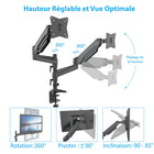 ShoppingAll Support de bureau à pince pour moniteur à double ressort à gaz entièrement réglable - Noir-Les bras réglables peuvent s'incliner de +85 degrés à -90 degrés, pivoter de +/-90 degrés et effectuer une rotation de 360 degrés