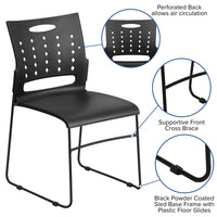 Flash Furniture - Chaise empilable noire de la série HERCULES à base traîneau d'une capacité de 881 lb avec dossier ventilé-Ensemble de 5 chaises empilables polyvalentes