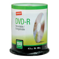 Staples - DVD-R 4,7 Go, 16x, paq. cyl./100-Le support inscriptible le plus polyvalent