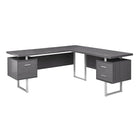 Monarch Specialties - 7306 Bureau 70 po - Gris Cote Droit Ou Gauche-Bureau d'ordinateur à panneaux épais en forme de L au fini gris avec 3 tiroirs de rangement et 3 pieds en métal au fini argenté
