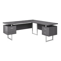 Monarch Specialties - 7306 Bureau 70 po - Gris Cote Droit Ou Gauche-Bureau d'ordinateur à panneaux épais en forme de L au fini gris avec 3 tiroirs de rangement et 3 pieds en métal au fini argenté