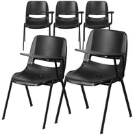 Flash Furniture - Chaise coquille ergonomique noire avec accoudoir-tablette rabattable pour gauchers-Ensemble de 5 chaises multi-usages à accoudoir-tablette
