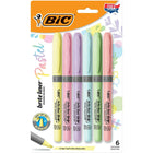 BIC − Surligneurs Brite Liner Grip, paquet de 6-6 couleurs pastel amusantes et branchées