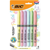 BIC − Surligneurs Brite Liner Grip, paquet de 6-6 couleurs pastel amusantes et branchées