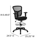 Flash Furniture Chaise de dessinateur ergonomique en maille noire à dossier mi-hauteur,  cadre noir-Dimensions: 25,25 x 24,5 x 41,5" - 49,5 po