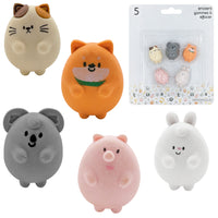 Merangue - Gommes à Effacer Animaux Trapus - Paquet de 5-Dispose de gommes assorties sur le thème des animaux  - dessins de koala, de lapin, de cochon et de 2 chats