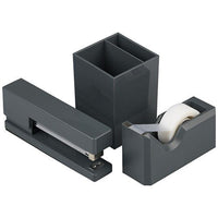 JAM Paper - Desk Trio agrafeuse, distributeur de ruban adhésif et porte-stylo - Gris-Couleur : gris élégant