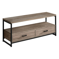 Monarch Specialties - 2872 Meuble Tv - 48 po L/Taupe Fonce/Metal Noir-Meuble pour téléviseur de 48 pouces dans une finition d'aspect bois taupe foncé avec un cadre en métal noir pouvant accueillir la plupart des téléviseurs lorsqu'il est centré sur la tablette supérieure