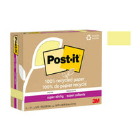 Post-it - Feuillets super collants entièrement faits de papier recyclé - 3 po x 5 po - jaune canari - Paquet de 12 -Les Feuillets super collants Post-it collent et recollent pour que vos idées ne passent pas inaperçues