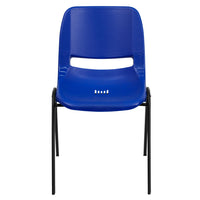 Flash Furniture – Chaise coquille empilable et ergonomique Hercules avec cadre noir et siège de 16 po, bleu marine-Chaise empilable multi-usages