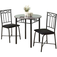 Monarch Specialties - 3065 Ens Salle A Manger 3 pièces - Metal & Marbre Gris-Cette table ronde est dotée d'une surface solide de couleur gris marbré et de pattes robustes en métal de couleur charbon