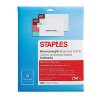 Staples Cartes professionnelles pour imprimante à jet d'encre, 2 po x 3 1/2 po, blanc mat, paq./250-Papier épais