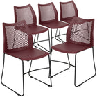 Flash Furniture - Chaise empilable bourgogne de la série HERCULES à dossier ventilé et à base traîneau enduite de poudre noire-Ensemble de 5 chaises empilables polyvalentes