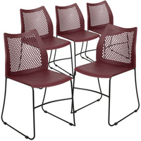 Flash Furniture - Chaise empilable bourgogne de la série HERCULES à dossier ventilé et à base traîneau enduite de poudre noire-Ensemble de 5 chaises empilables polyvalentes