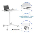 ShoppingAll - Chariot pneumatique de bureau pour ordinateur portable à hauteur réglable - blanc-Mobilité douce et glissante grâce aux quatre roues pivotantes (2 roues avec mécanisme de verrouillage).
