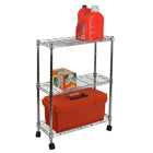 Oceanstar – Chariot utilitaire tout usage à 3 niveaux avec étagères AUS1477, chrome-Trois tablettes avec bordures surélevées pour empêcher les objets de tomber ou de rouler en bas de la tablette.