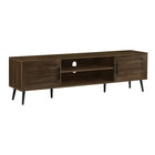 Monarch Specialties - 2717 Meuble Tv - 72 po L/Brun Simili-Bois Avec 2 Portes-Ce meuble TV de style transitionnel de 72 pouces en finition stratifiée marron s'adaptera à tous les styles de décoration, tandis que les pieds inclinés d'un bois brun ajoutent une touche discrète de style modernes du milieu du siècle