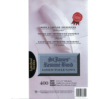 Papier St. James Résumé Bond, toile, blanc, 24 lb (90 g/m2), 216 x 279 mm (8 1/2 x 11 po), 400 feuilles/emb.-Papier bond de qualité supérieure, 24 lb (90 g/m2), toile