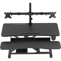 Rocelco - Élévateur de bureau électrique EDR de 37,4po avec portée verticale améliorée, AC-USB et support pour 2 moniteurs, Noir-Noir