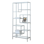 Monarch Specialties - 7158 72 po H Etagere - Metal Argent Et Verre Trempe-Donnez à votre maison un look audacieux et moderne avec cette bibliothèque unique de 72 po de haut. en métal argenté et verre trempé épais. Ce meuble chic et sans dossier dispose de 9 tablettes asymétriques de différentes tailles, parfaites pour exposer vos livres, cadres ou autres objets décoratifs préférés. Cette unité élégante sera un excellent ajout à votre bureau à domicile, salon, chambre à coucher ou même au couloir pour que vo