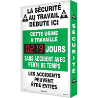 Accuform Signs - Panneau Électronique Digi-Day 3 « Jours Sans Accident », 28po x 20po, Aluminium, Français Avec Pictogramme-Type d'affichage Boulonné