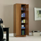 Sauder - Armoire de rangement Home Plus, fini chène Sienna-Les portes juxtaposées dissimulent quatre tablettes ajustables