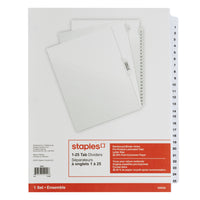 Staples - Intercalaires à onglets préimprimés et troués, 1-25 - 25 onglets - paq./1 - blanc-Séparateurs à onglets numérotés de 1 à 25, pour garder vos documents organisés