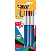 BIC - Stylos à bille à 4 couleurs - rétractables, 1,0 mm - Paquet de 3-Très pratique - 4 couleurs en un seul stylo