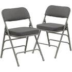 Chaise pliante HERCULES à triple entretoise et double charnière incurvée en tissu gris et métal gris-Ensemble de 2 chaises pliantes rembourrées en métal
