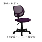 Flash Furniture - Chaise fonctionnelle sans accoudoirs, dossier mi-dos, avec mailles, WA-3074-PUR-GG, violet-Réglage pneumatique de la hauteur du siège