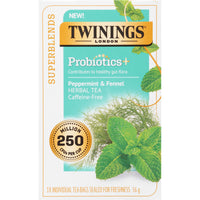 Twinings of London - Supermélanges Probiotiques et Menthe poivrée et fenouil - Paquet de 18-Tisane de spécialité