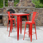 Flash Furniture – Ensemble avec table bistro et 2 tabourets, intérieur/extérieur, métal, rouge (CH31330B230GBRD)-L'ensemble comprend une table et 2 tabourets