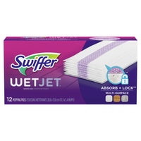 Swiffer - Tampons de balayage Wetjet - Paquet de 12-La BANDE ABSORBE ET EMPRISONNE aide à attirer la saleté en profondeur dans le coussin au lieu de l’étendre